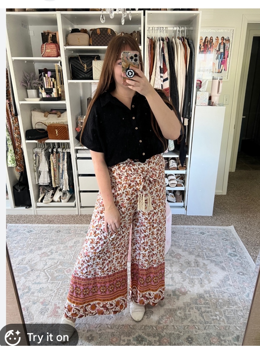 NATURAL LIFE Cream Floral Wide-Leg Tiered Palazzo Pants Trousers Patti - Picture 8 of 14